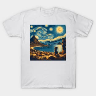 Easter Island, Rapa, Nui, Chile, in the style of Vincent van Gogh's Starry Night T-Shirt